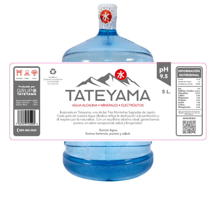 Botellon 5 Galones de Agua Alcalina Tateyama